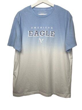 American Eagle Large Ombré Blue White Logo Tee Super Soft